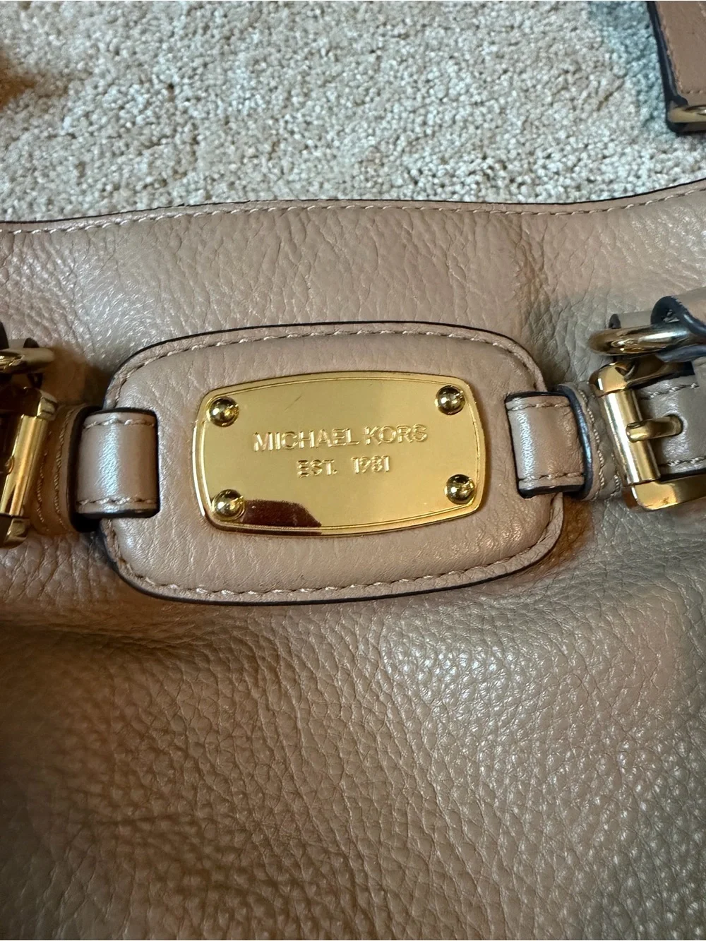 Michael Kors Taupe Pebbled Leather Satchel with Gold Hardware